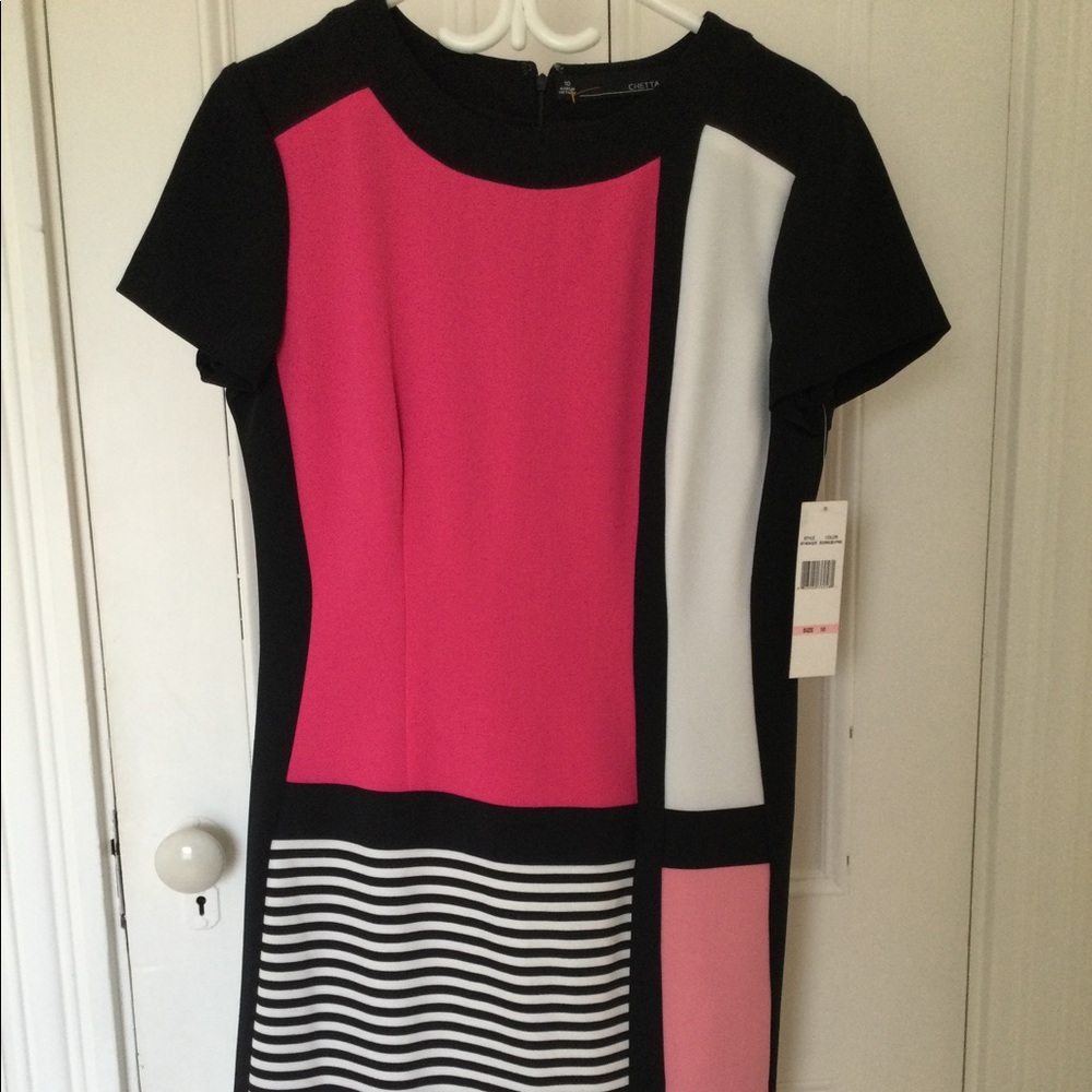 Chetta B pink colour block lined dress